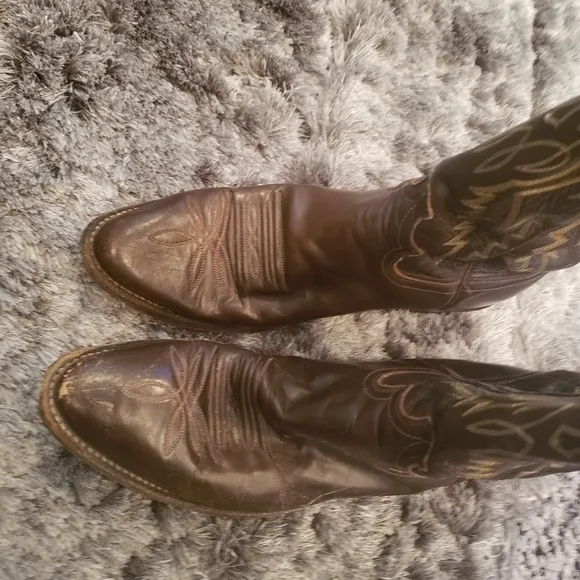 Justin Cowboy Vintage Western Brown Boots Size 9 D