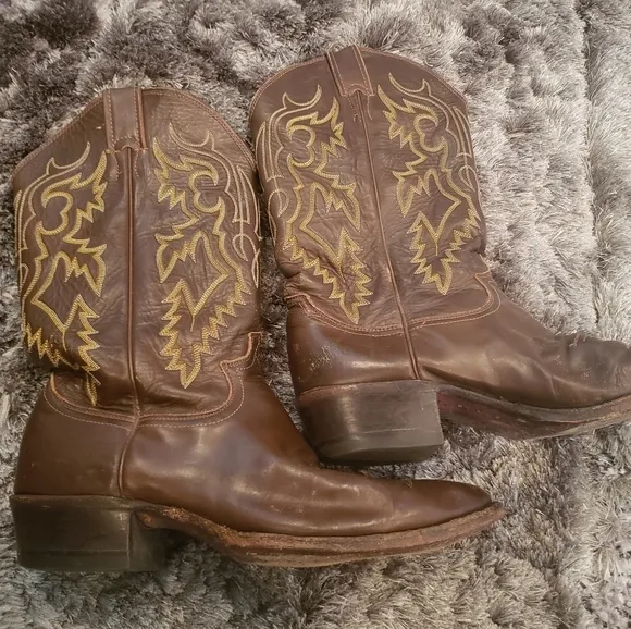 Justin Cowboy Vintage Western Brown Boots Size 9 D