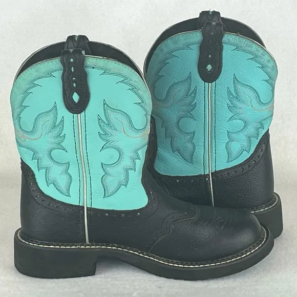 Justin Gypsy Gemma Western Boots Women’s 7.5B Black Turquoise Embroidered L9905