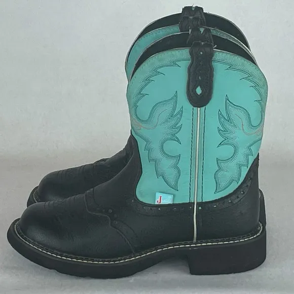 Justin Gypsy Gemma Western Boots Women’s 7.5B Black Turquoise Embroidered L9905