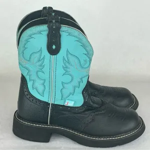 Justin Gypsy Gemma Western Boots Women’s 7.5B Black Turquoise Embroidered L9905