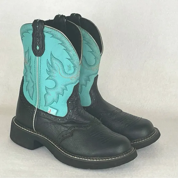 Justin Gypsy Gemma Western Boots Women’s 7.5B Black Turquoise Embroidered L9905