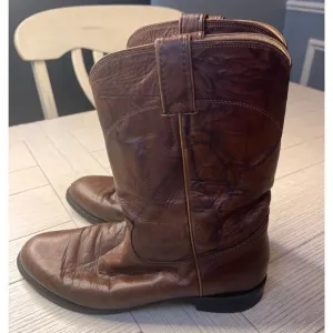 Justin men’s vintage brown roper western cowboy marbled leather boots. Sz 9 EE
