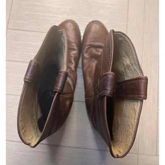 Justin men’s vintage brown roper western cowboy marbled leather boots. Sz 9 EE