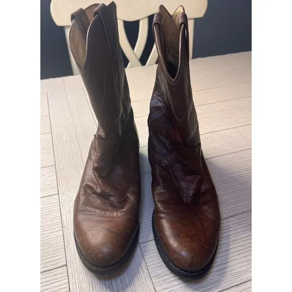 Justin men’s vintage brown roper western cowboy marbled leather boots. Sz 9 EE