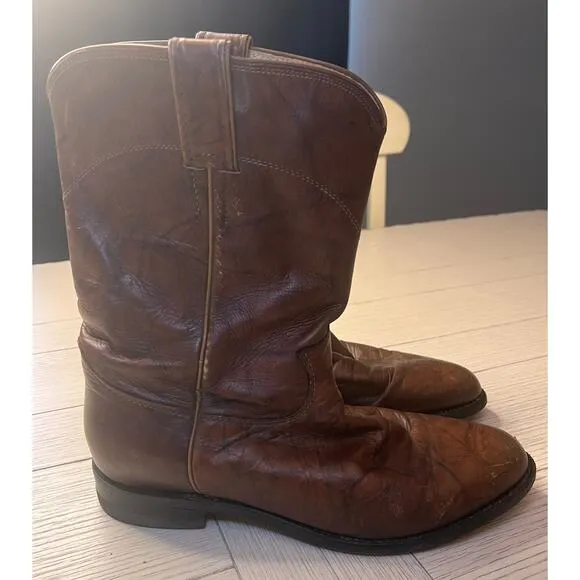 Justin men’s vintage brown roper western cowboy marbled leather boots. Sz 9 EE