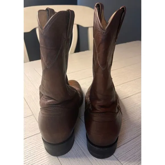 Justin men’s vintage brown roper western cowboy marbled leather boots. Sz 9 EE