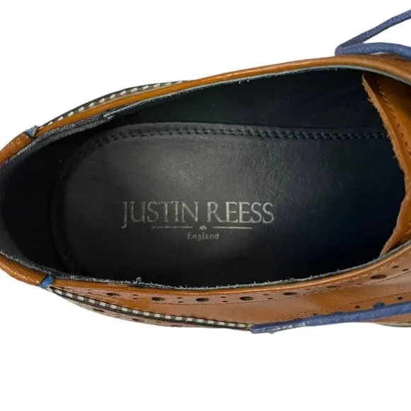Justin Reess Simon Lace Up Leather Brogue Shoes Brown Blue Accents Mens 46 US 13