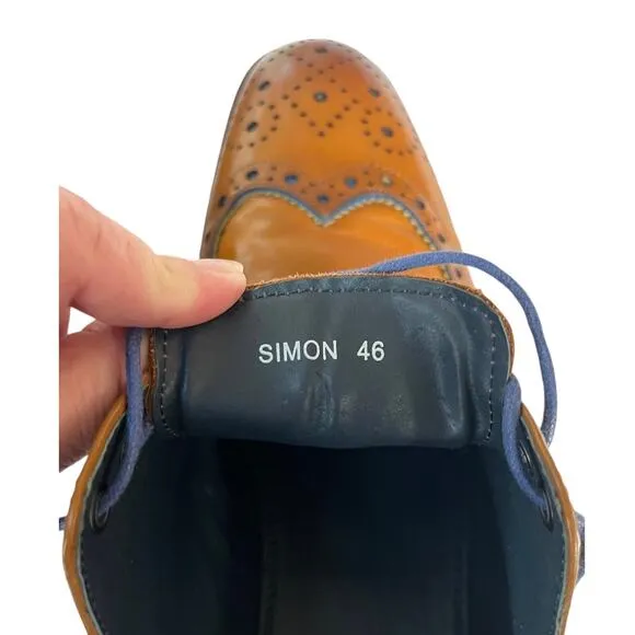Justin Reess Simon Lace Up Leather Brogue Shoes Brown Blue Accents Mens 46 US 13