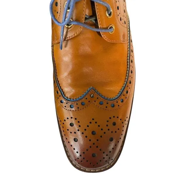 Justin Reess Simon Lace Up Leather Brogue Shoes Brown Blue Accents Mens 46 US 13