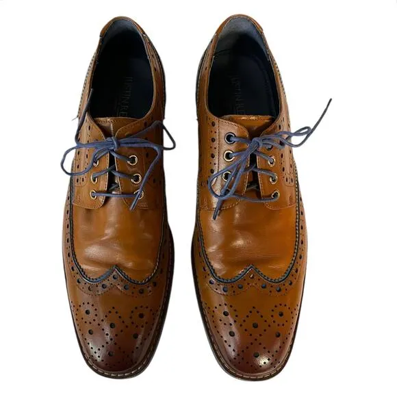 Justin Reess Simon Lace Up Leather Brogue Shoes Brown Blue Accents Mens 46 US 13