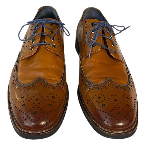 Justin Reess Simon Lace Up Leather Brogue Shoes Brown Blue Accents Mens 46 US 13