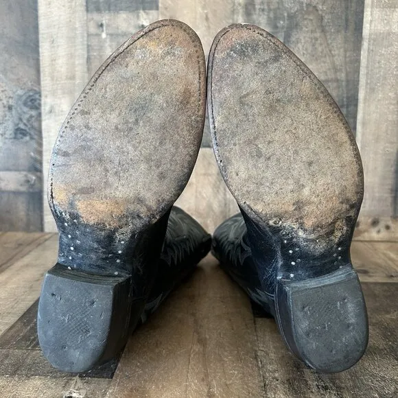Justin Vintage 8740 Black Round Toe Ostrich Cowboy Boots Mens 11 D