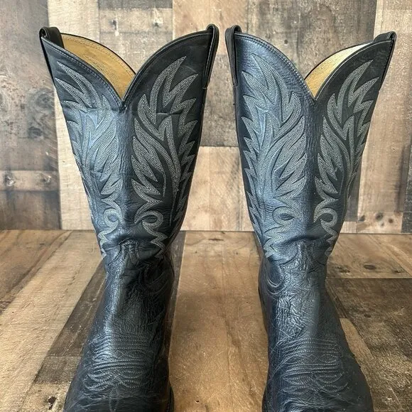 Justin Vintage 8740 Black Round Toe Ostrich Cowboy Boots Mens 11 D
