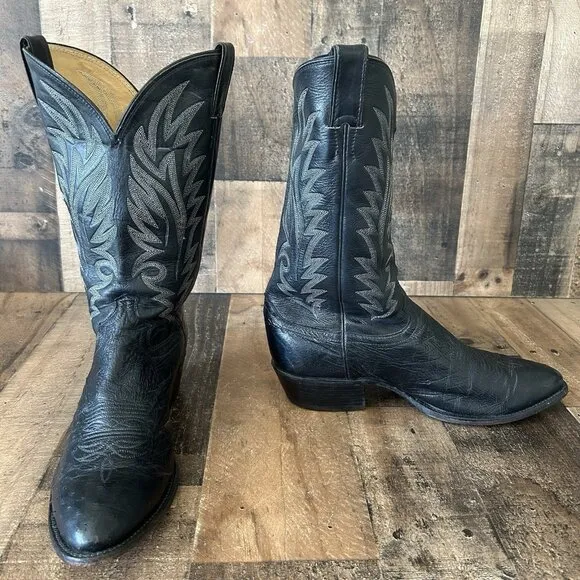 Justin Vintage 8740 Black Round Toe Ostrich Cowboy Boots Mens 11 D