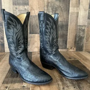 Justin Vintage 8740 Black Round Toe Ostrich Cowboy Boots Mens 11 D