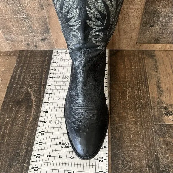 Justin Vintage 8740 Black Round Toe Ostrich Cowboy Boots Mens 11 D
