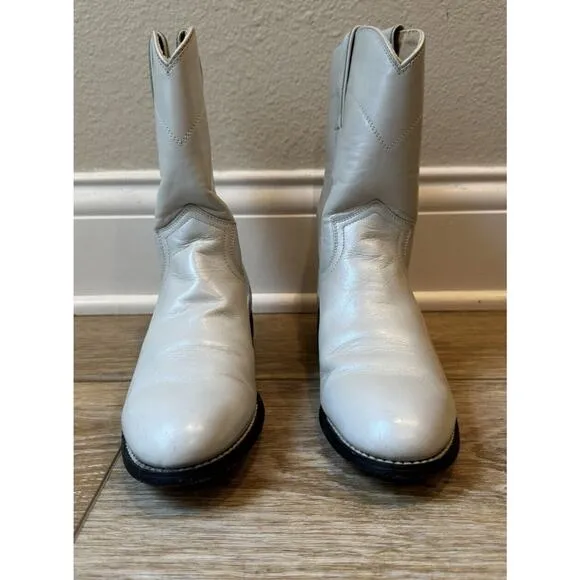 Justin Vintage 90s Youth 2.5D Leather Pearl Luster White Cowboy Roper Boot 3713Y