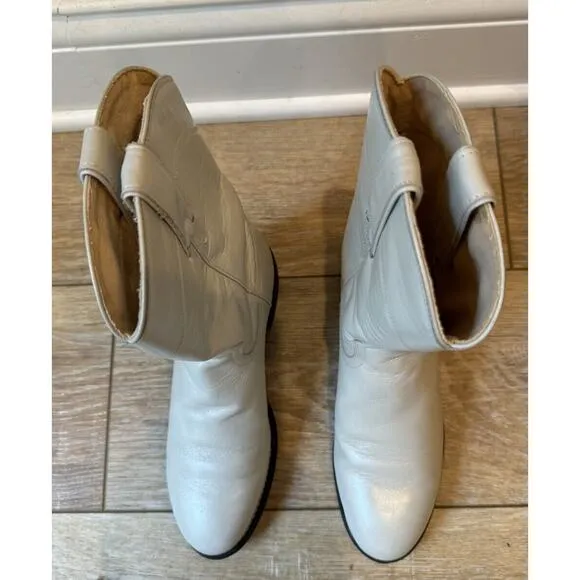 Justin Vintage 90s Youth 2.5D Leather Pearl Luster White Cowboy Roper Boot 3713Y