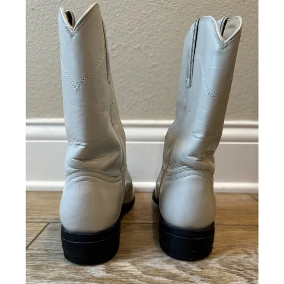 Justin Vintage 90s Youth 2.5D Leather Pearl Luster White Cowboy Roper Boot 3713Y
