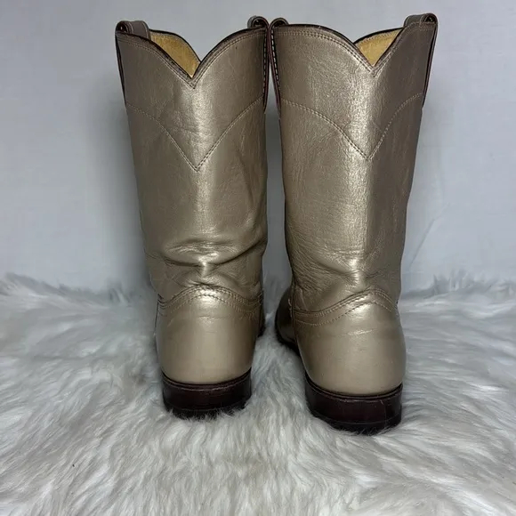 Justin Vintage Men's Matte Metallic Leather Cowboy Boots Sz 8C