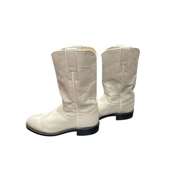 Justin Western Leather Boots White Pearl Women's Size 5.5 B Vintage Made in USA