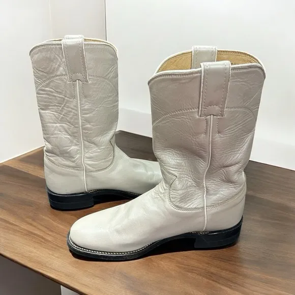 Justin Western Leather Boots White Pearl Women's Size 5.5 B Vintage Made in USA