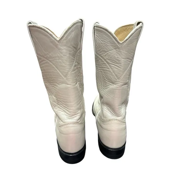 Justin Western Leather Boots White Pearl Women's Size 5.5 B Vintage Made in USA