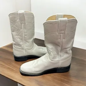 Justin Western Leather Boots White Pearl‎ Women's Size 5.5 B Vintage Made in USA