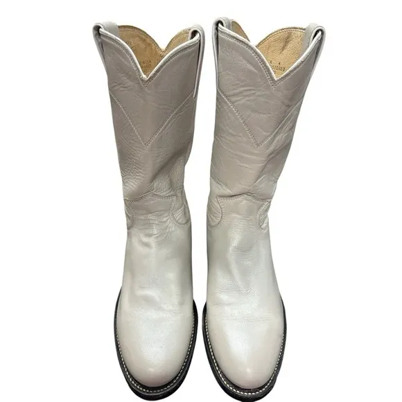 Justin Western Leather Boots White Pearl Women's Size 5.5 B Vintage Made in USA