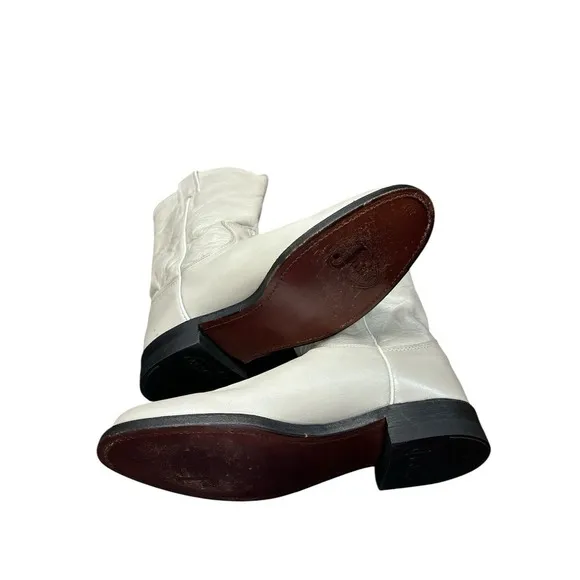 Justin Western Leather Boots White Pearl Women's Size 5.5 B Vintage Made in USA