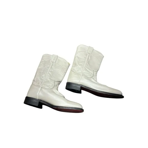 Justin Western Leather Boots White Pearl Women's Size 5.5 B Vintage Made in USA