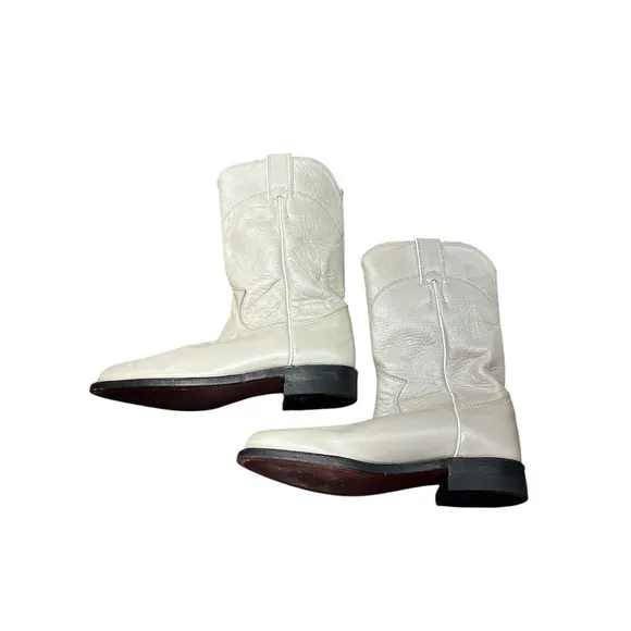 Justin Western Leather Boots White Pearl Women's Size 5.5 B Vintage Made in USA