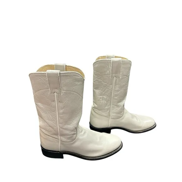 Justin Western Leather Boots White Pearl Women's Size 5.5 B Vintage Made in USA