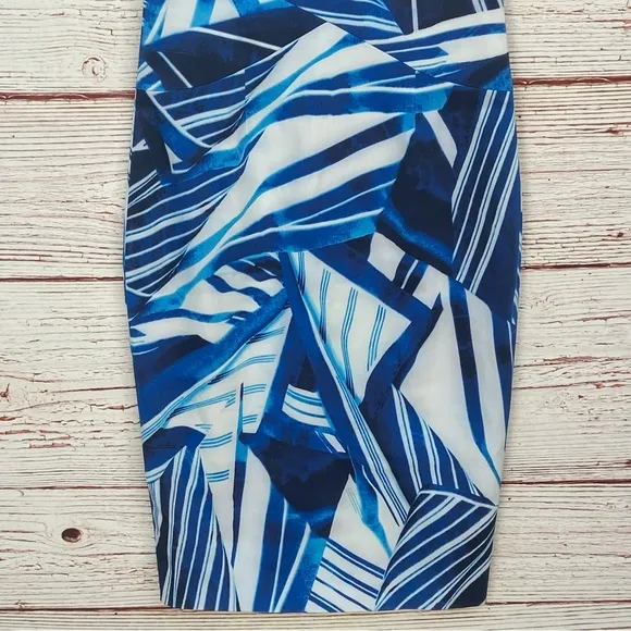 Karen Millen Blue and White Scarf Print Sheath Dress Sz 6