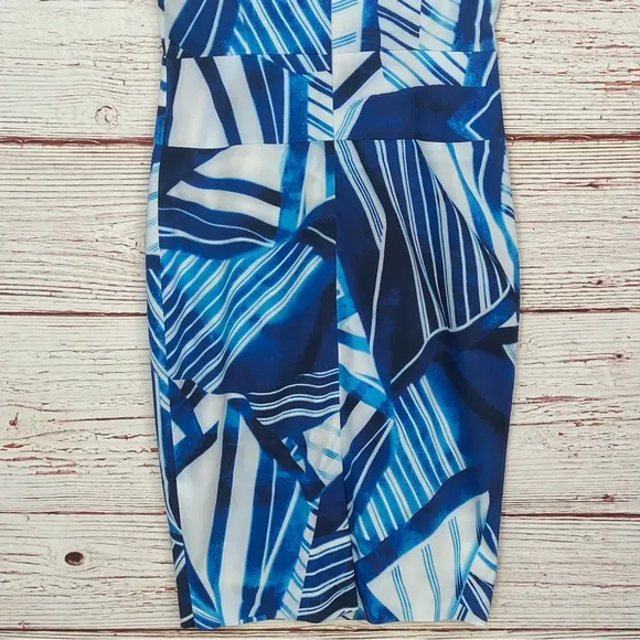 Karen Millen Blue and White Scarf Print Sheath Dress Sz 6
