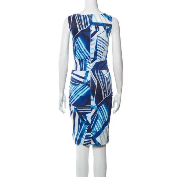 Karen Millen Blue and White Scarf Print Sheath Dress Sz 6