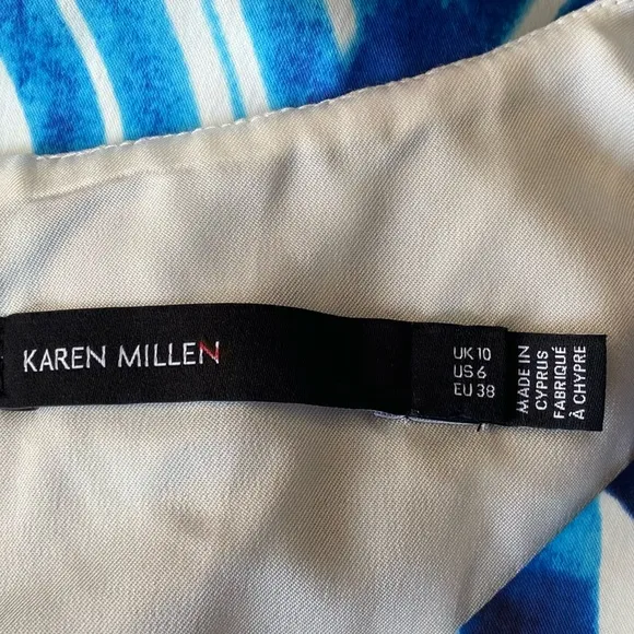 Karen Millen Blue and White Scarf Print Sheath Dress Sz 6
