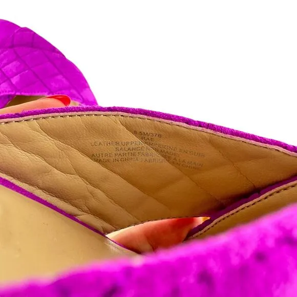 Karl Lagerfeld Rae Magenta Purple Suede Leather Quilted Open Toe Slide Sandals