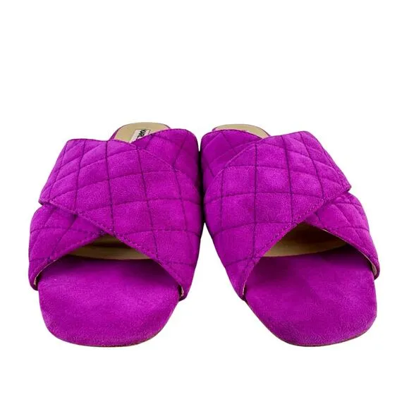 Karl Lagerfeld Rae Magenta Purple Suede Leather Quilted Open Toe Slide Sandals