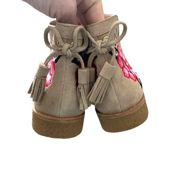 Kate Spade Belleville Suede Boho Embroidered Ankle Boots sz 8.5 NWOT