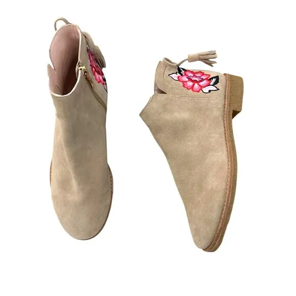 Kate Spade Belleville Suede Boho Embroidered Ankle Boots sz 8.5 NWOT
