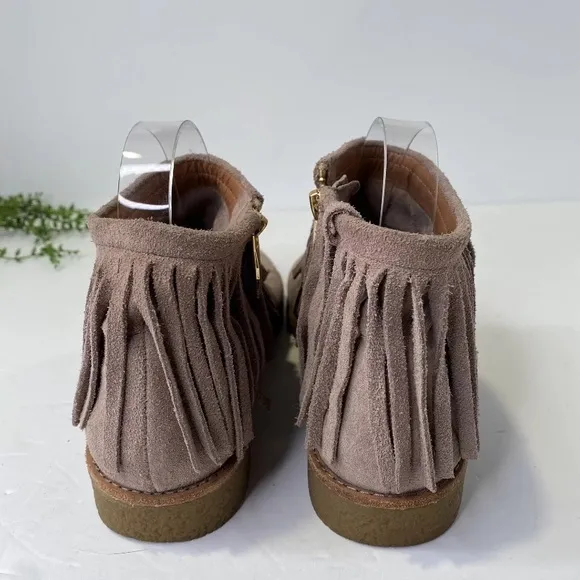 Kate Spade New York Fringe Ankle Boots Size 8.5 Taupe Tan Fringe Boho Bootie