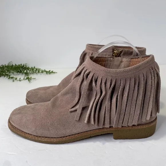 Kate Spade New York Fringe Ankle Boots Size 8.5 Taupe Tan Fringe Boho Bootie