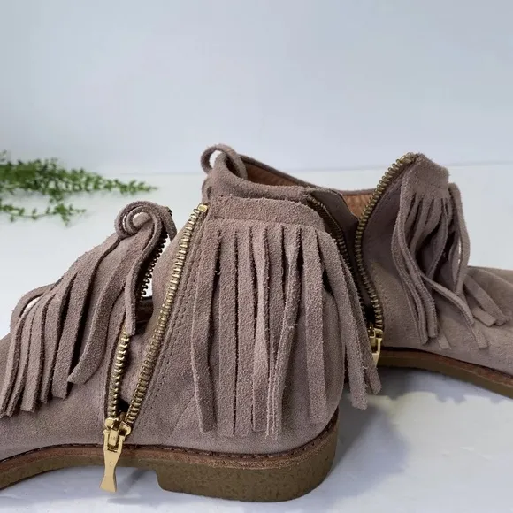 Kate Spade New York Fringe Ankle Boots Size 8.5 Taupe Tan Fringe Boho Bootie