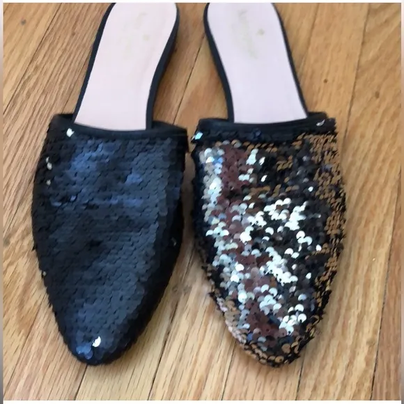 Kate Spade New York Metallic Two Way Black Silver Sequin Slip On Shoes “ Sz 8