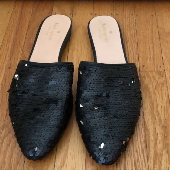 Kate Spade New York Metallic Two Way Black Silver Sequin Slip On Shoes “ Sz 8