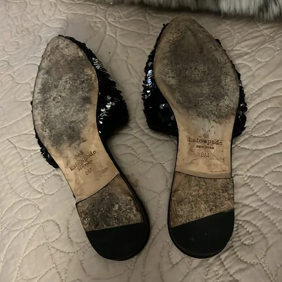 Kate Spade New York Metallic Two Way Black Silver Sequin Slip On Shoes “ Sz 8