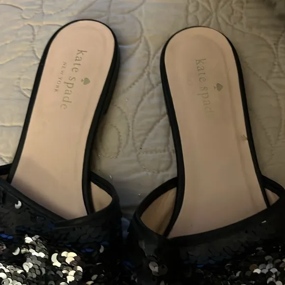 Kate Spade New York Metallic Two Way Black Silver Sequin Slip On Shoes “ Sz 8