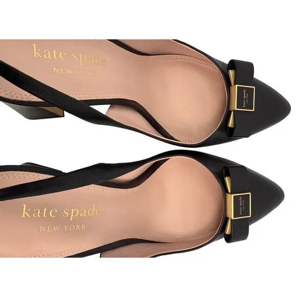 Kate Spade New York Women's Bowdie Sling Black Leather Heal Sling Size 10.5 B